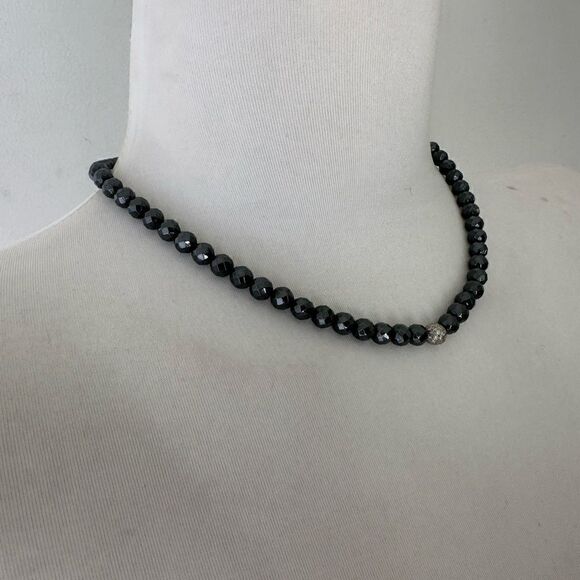 Vintage Faceted Black Diamond And Pave Set White Diamond Center Necklace - Picture 2 of 10
